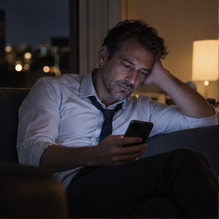 KI-Symbolbild: Mann mit Handy auf einem Sofa